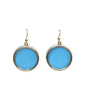 Classic Design Blue Gold Tone Circle Disc Two Piece Earrings - New On Card